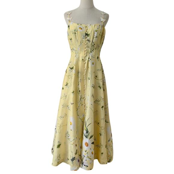 Camilla Daisy Chains Floral Linen-Silk Midi-Dress M - Picture 9 of 15